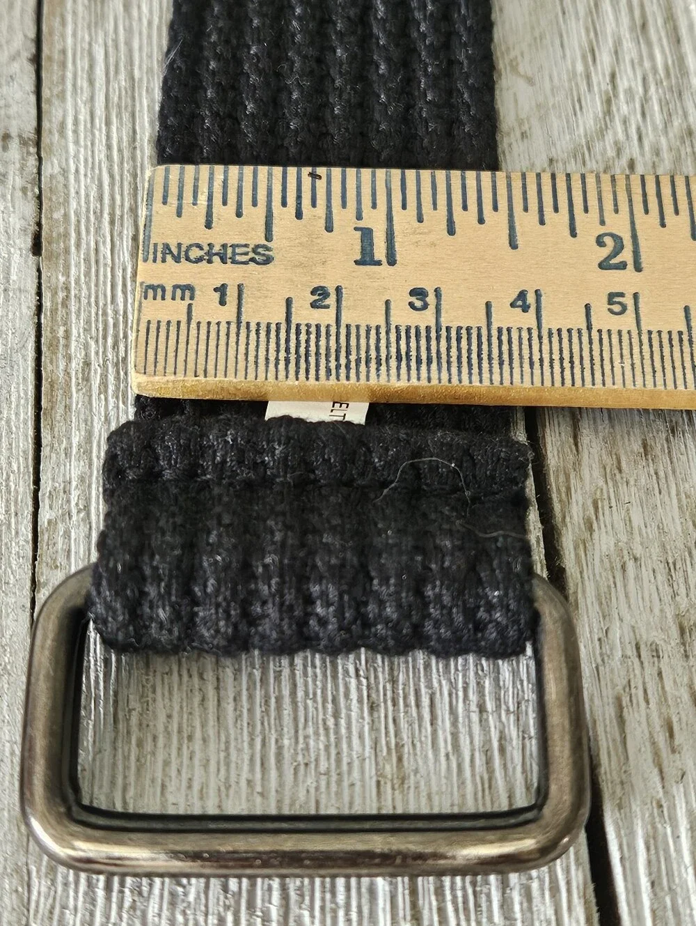 Black Woven Cotton Canvas Web Belt with Metal Double Ring Buckles .Measures 1.5